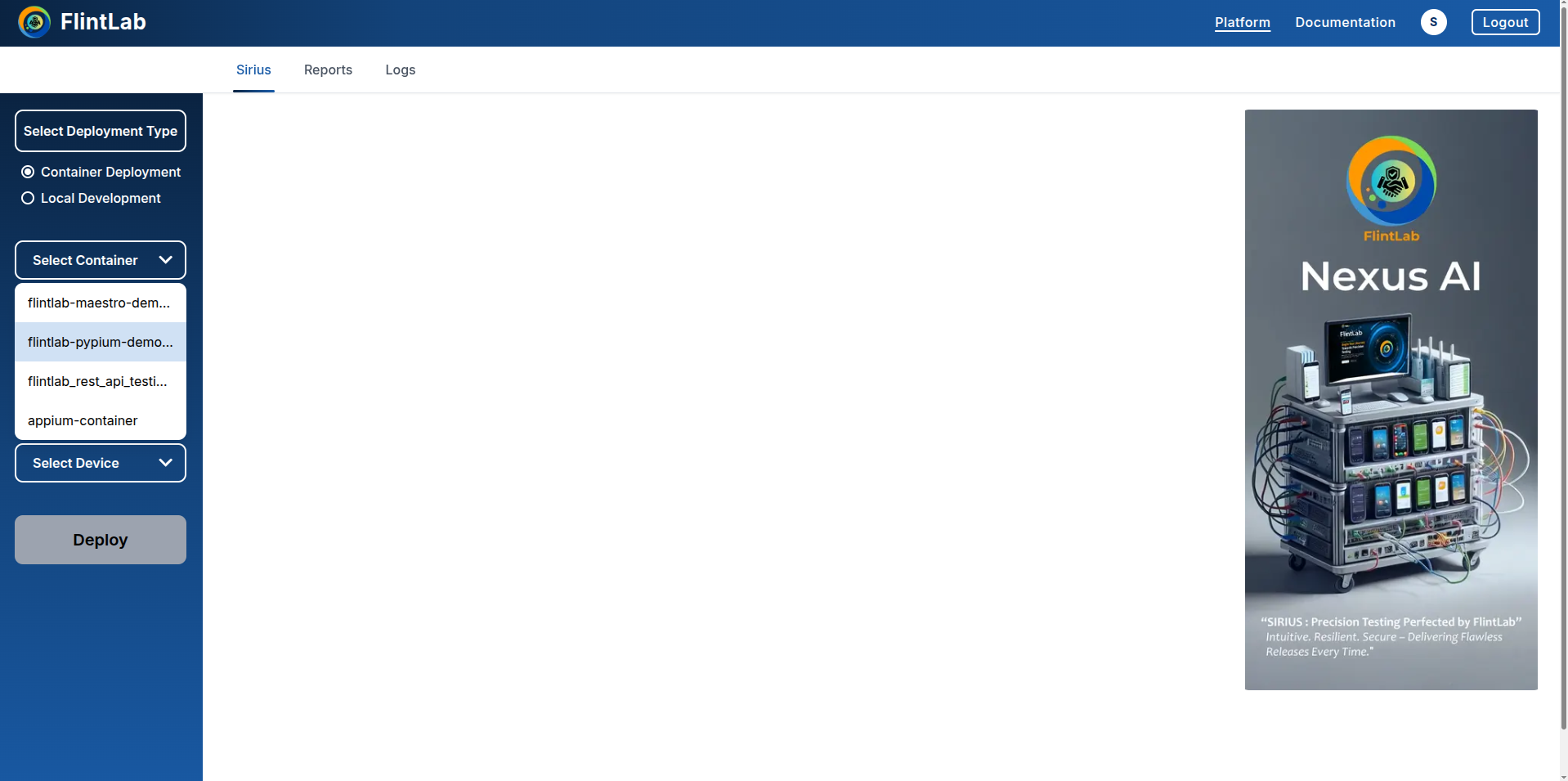 Select deployment type interface