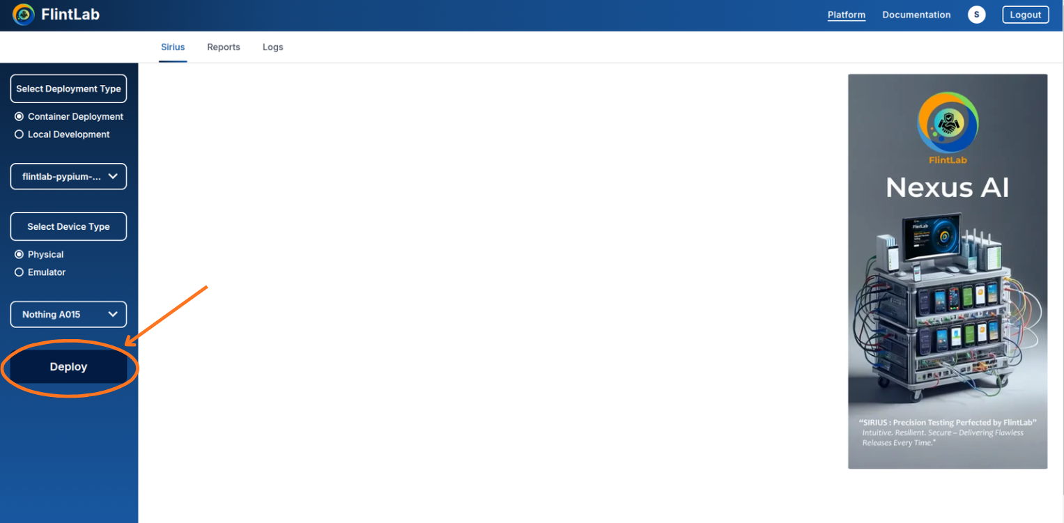 Deploy button interface