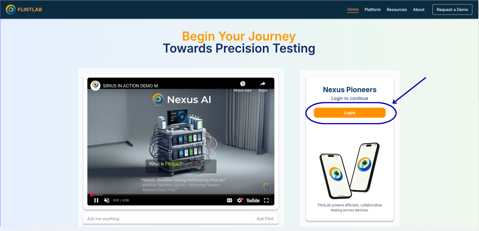 FlintLab login page