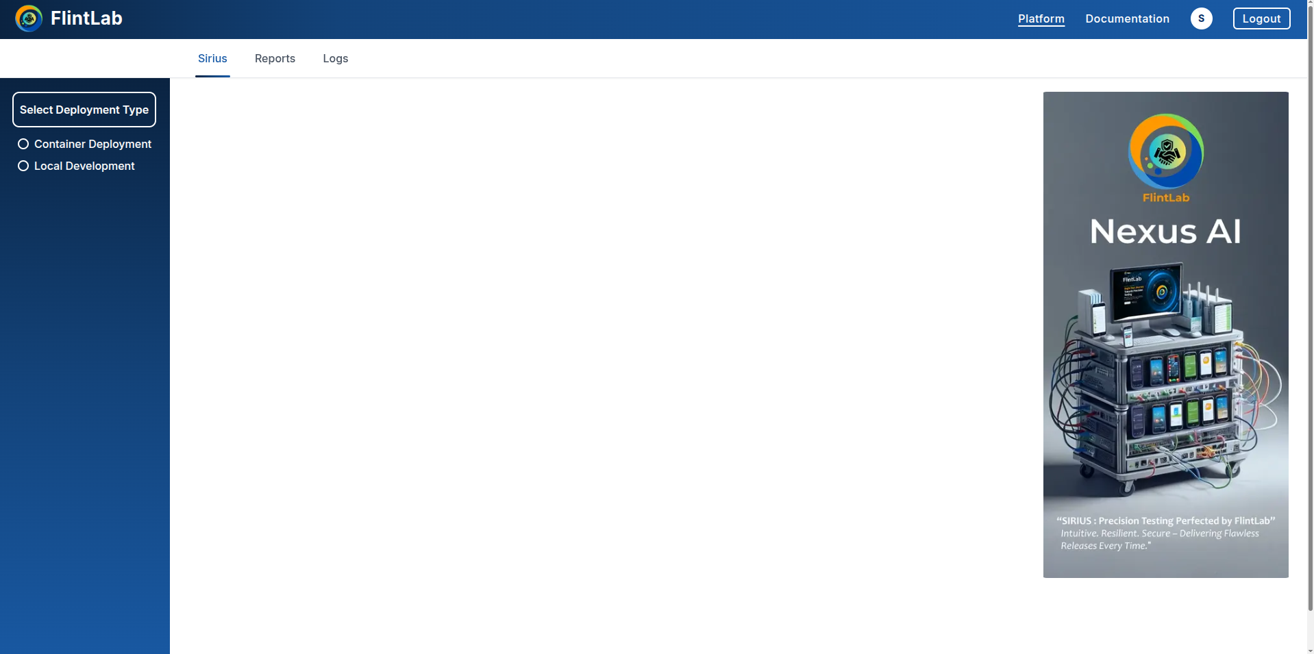 Sirius Platform UI dashboard