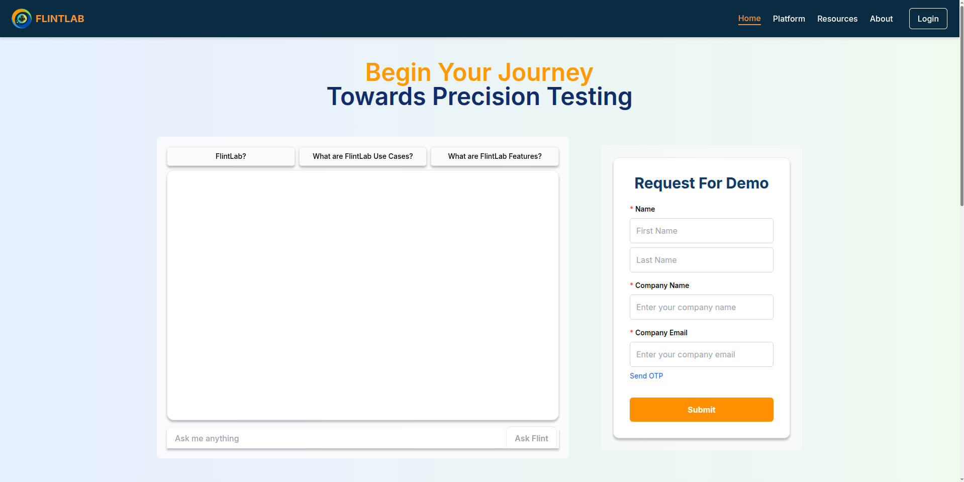 Demo request form with required fields