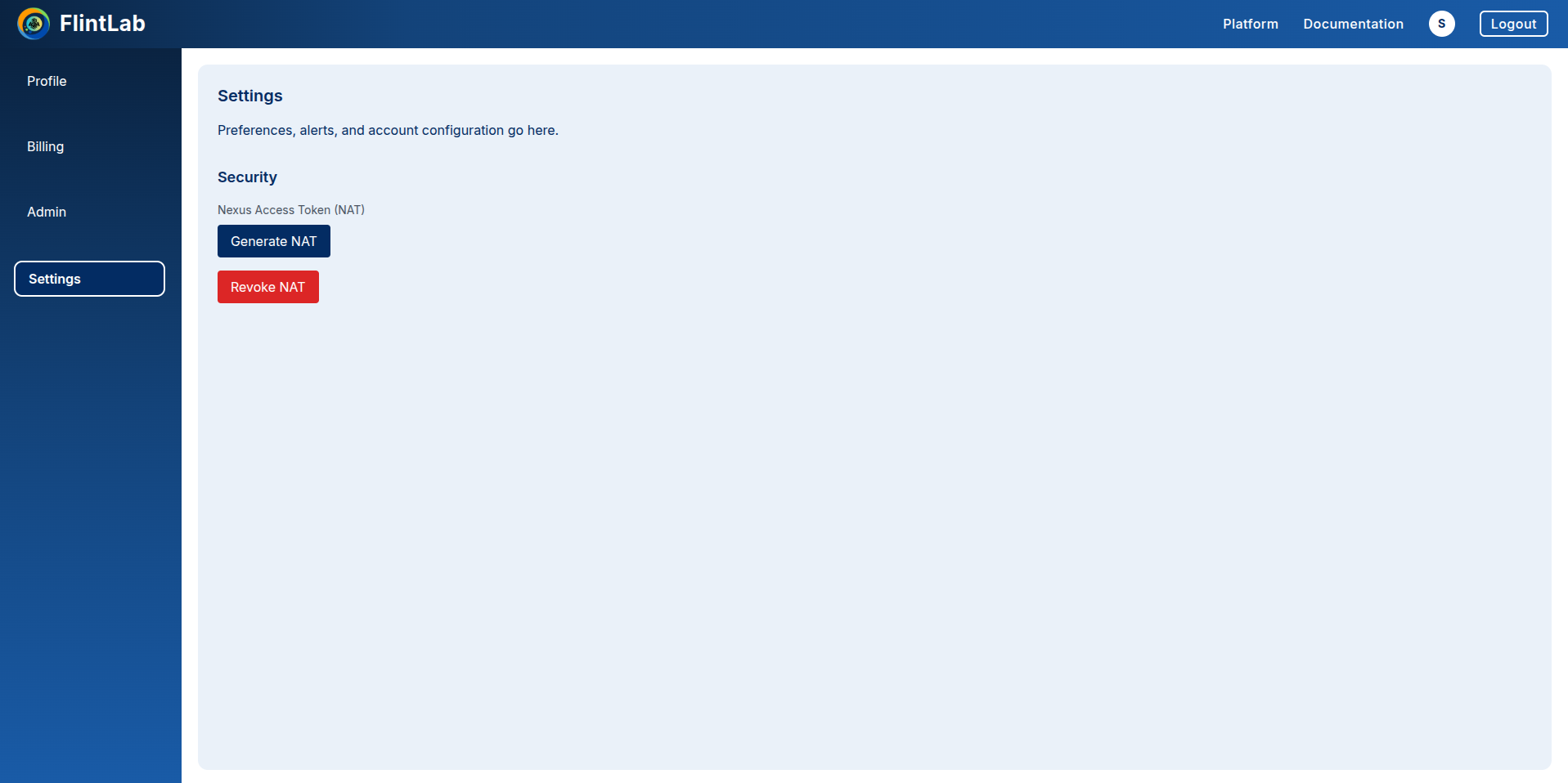 Security settings interface