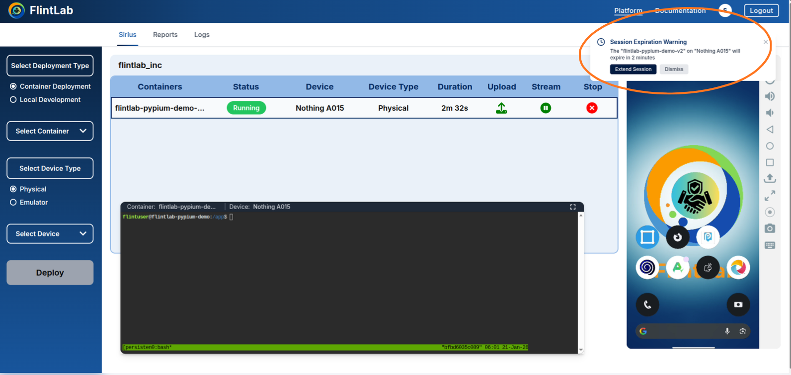 Session extension popup with Extend button