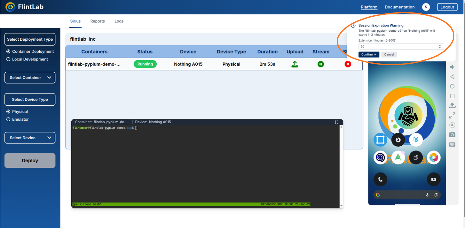 Time duration selection dropdown