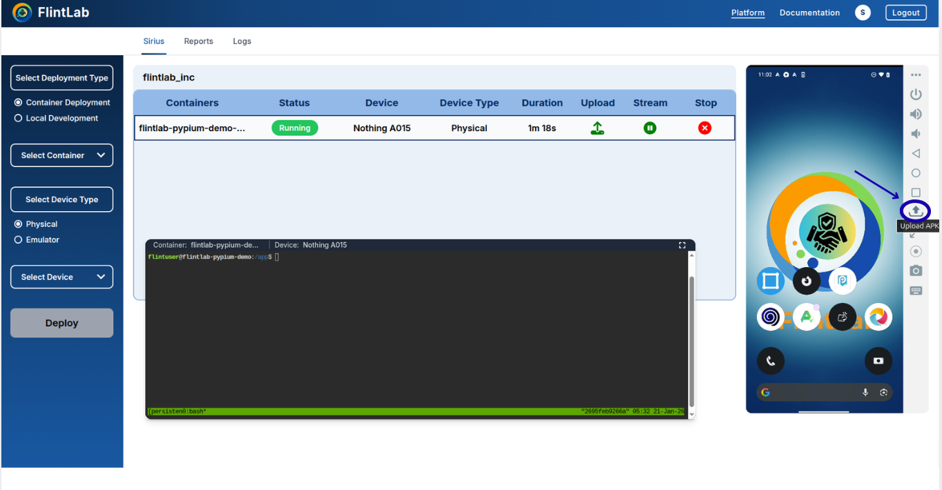 APK upload interface