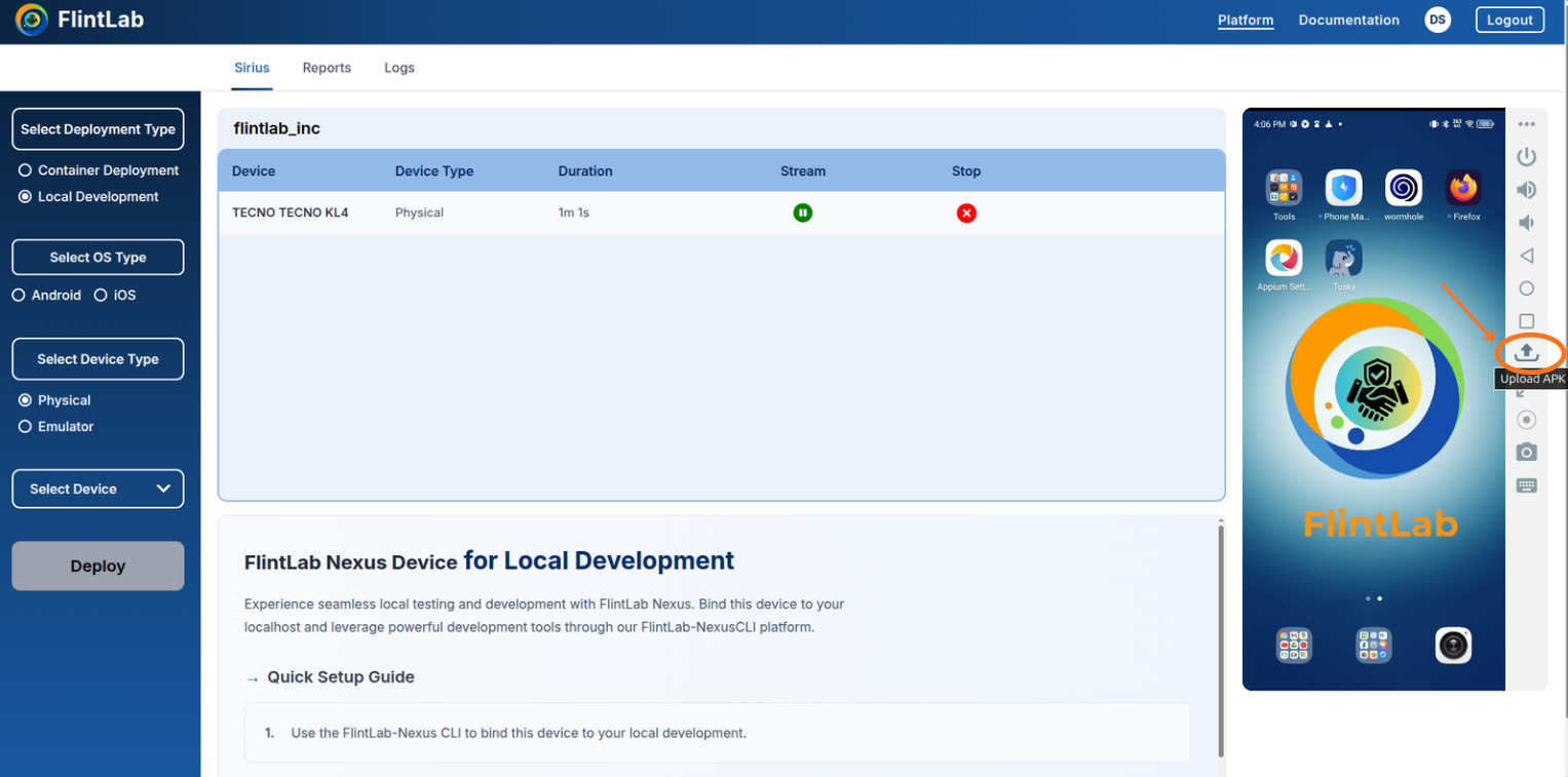 APK upload for manual testing